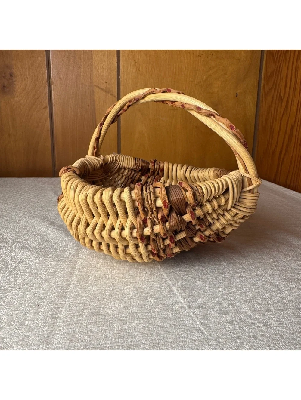 Vintage Handmade Butt Basket Woven Folk Art Decorative Basket With Handle